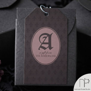 Étiquettes-cadeau Monogramme Fleur de Lis Gothique