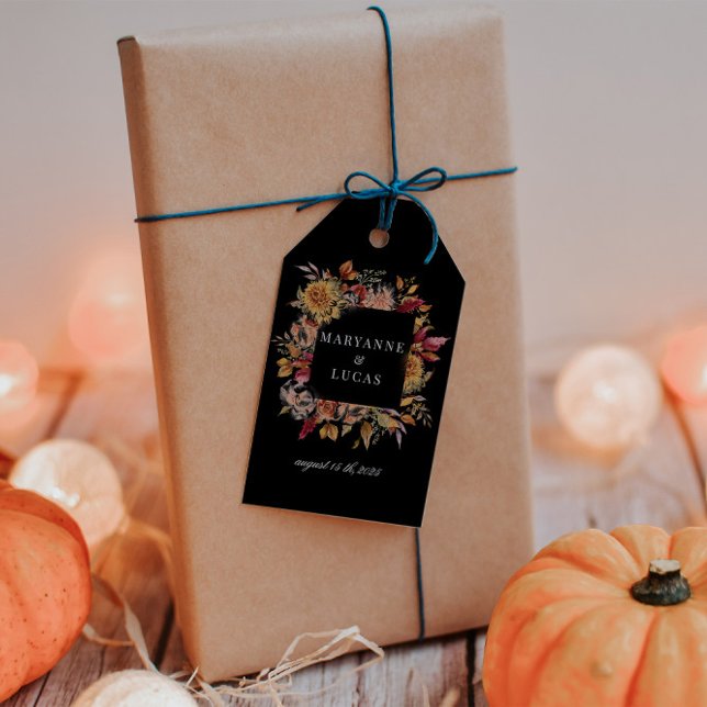 Étiquettes-cadeau Monogramme Floral Automnal Maussade (Créateur téléchargé)