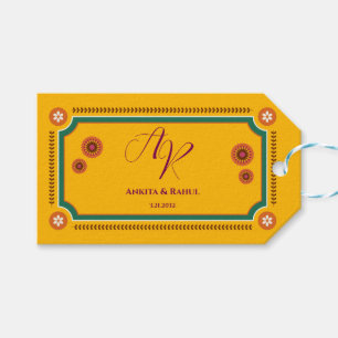 Étiquettes-cadeau Monogramme Floral Jaune Personnalisé Mariage Indie