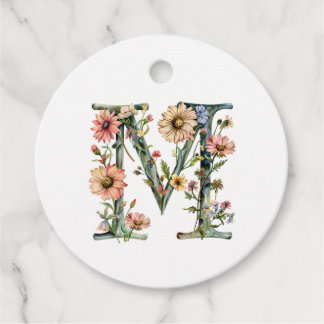 Étiquettes Cadeau Monogramme floral lettre M