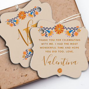 Étiquettes Cadeau Monogramme Floral mexicain Boho occidental