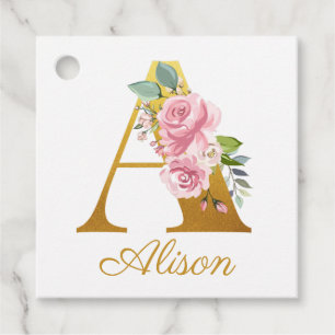 Étiquettes Cadeau Monogramme floral personnalisé Nom initial botaniq