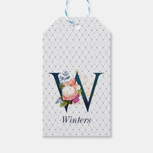 Étiquettes-cadeau Monogramme floral W (Devant)