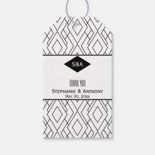 Étiquettes-cadeau Monogramme Merci Art déco noir et blanc