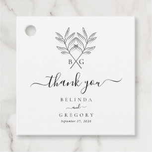 Étiquettes Cadeau Monogramme minimaliste botanique rustique Mariage