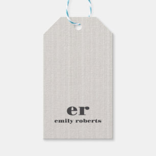 Étiquettes-cadeau Monogramme Minimaliste Burlap Blanc Typographie Gr