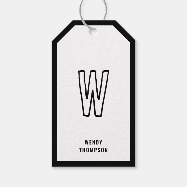 Étiquettes-cadeau Monogramme moderne Décontracté noir et blanc (Devant)