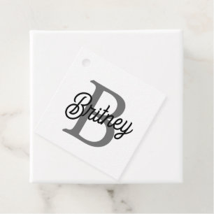 Étiquettes Cadeau Monogramme moderne élégant Nom noir Gris noir Scri