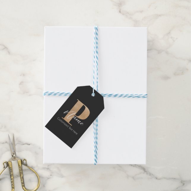 Étiquettes-cadeau Monogramme moderne Initiale P & Nom Personnalisé (Avec de laficelle)