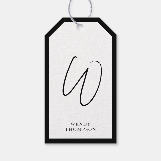 Étiquettes-cadeau Monogramme moderne minimaliste noir et blanc (Devant)