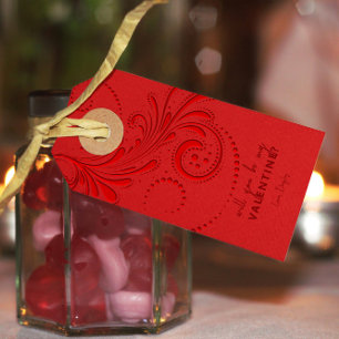 Étiquettes-cadeau Monogramme monochromatique à spirale rouge