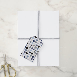 Étiquettes-cadeau monogramme motif pois bleu moderne