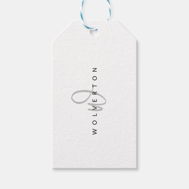 Étiquettes-cadeau Monogramme noir blanc élégant Nom de script élégan (Devant)