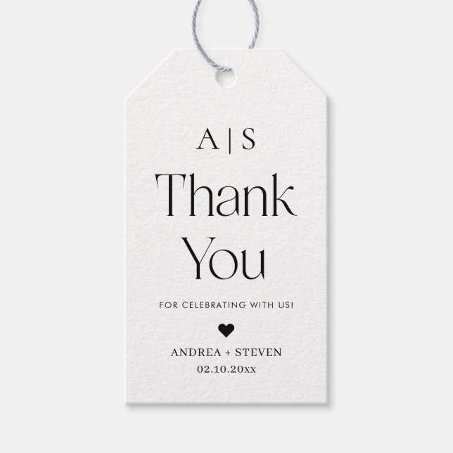 Étiquettes-cadeau Monogramme Noir et Blanc Mariage Favoriser Merci (Devant)