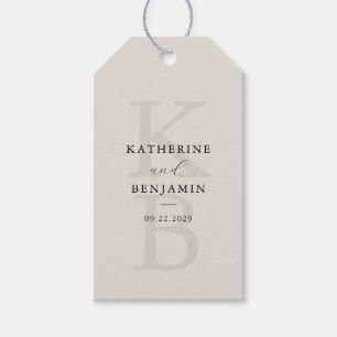 Étiquettes-cadeau Monogramme noir et ivoire moderne Mariage minimali