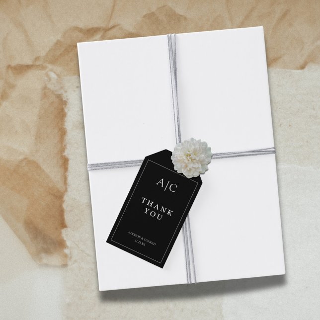 Étiquettes-cadeau Monogramme noir minimaliste Merci (Créateur téléchargé)