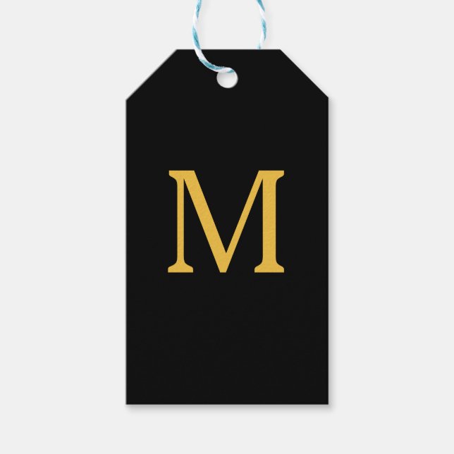 Étiquettes-cadeau Monogramme Nom personnalisé initial Gold Black Ele (Devant)