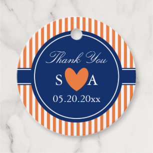 Étiquettes Cadeau Monogramme Orange et Blancs avec Royal Blue