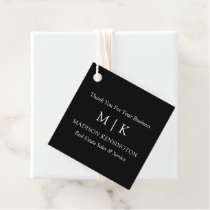 Étiquettes Cadeau Monogramme ou ajouter un logo Business Black