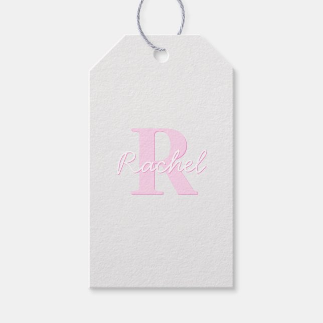 Étiquettes-cadeau Monogramme personnalisable | Ombre rose et gris (Devant)