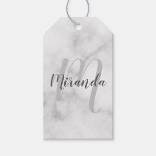 Étiquettes-cadeau Monogramme personnalisé et marbre de nom