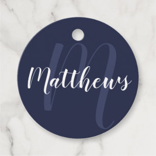 Étiquettes Cadeau Monogramme personnalisé et nom de famille Marine B