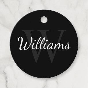 Étiquettes Cadeau Monogramme personnalisé et nom noir