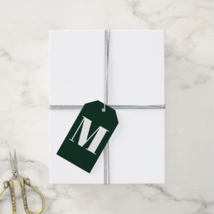 Étiquettes-cadeau Monogramme personnalisé minimaliste vert pin fonc