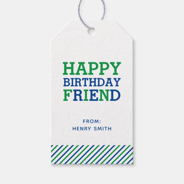 Étiquettes-cadeau Monogramme Preppy moderne et bande heureux anniver (Devant)