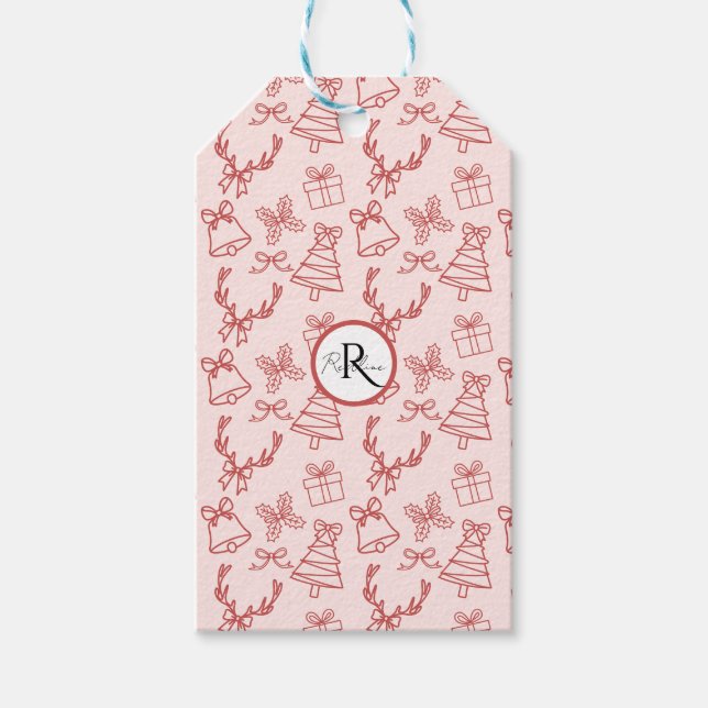 Étiquettes-cadeau monogramme rose lunatique (Devant)