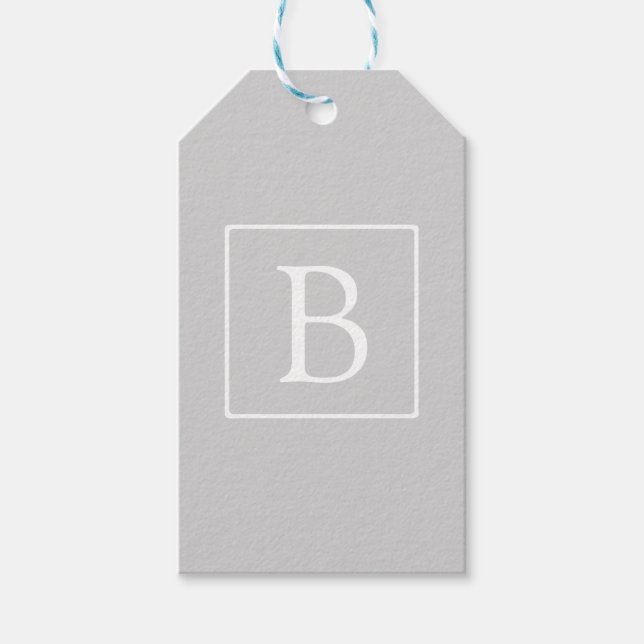 Étiquettes-cadeau Monogramme simple gris clair (Devant)
