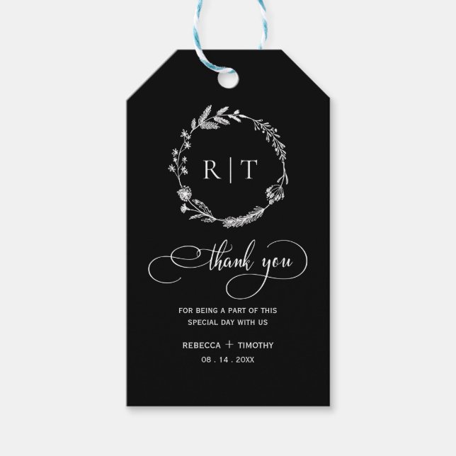 Étiquettes-cadeau Monogramme simple | Prime de mariage noir initiale (Devant)
