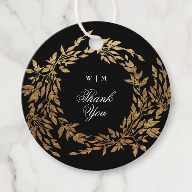 Étiquettes Cadeau Monogramme traditionnel Noir Crest Mariage classiq (Devant)