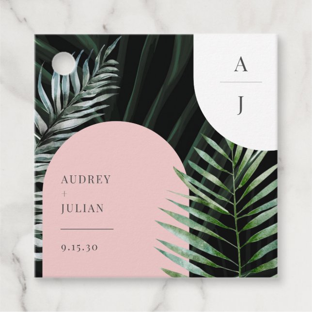 Étiquettes Cadeau Monogramme Tropical Blush Pink Arch Feuilles (Devant)