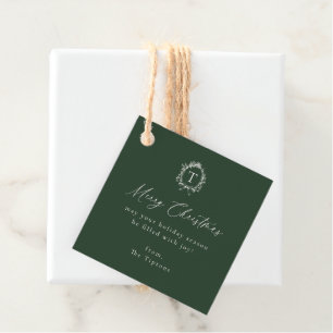 Étiquettes Cadeau Monogramme végétal vintage Noël vert