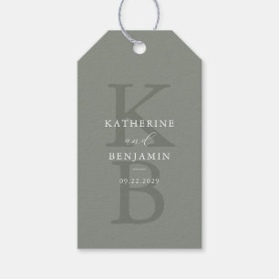Étiquettes-cadeau Monogramme vert de Sage moderne minimaliste Mariag