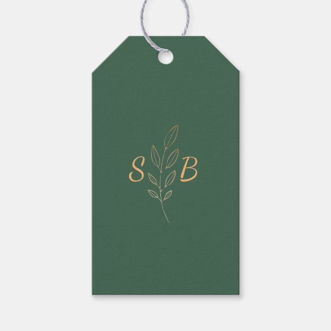 Étiquettes-cadeau Monogramme vert simple moderne Mariage élégant (Devant)