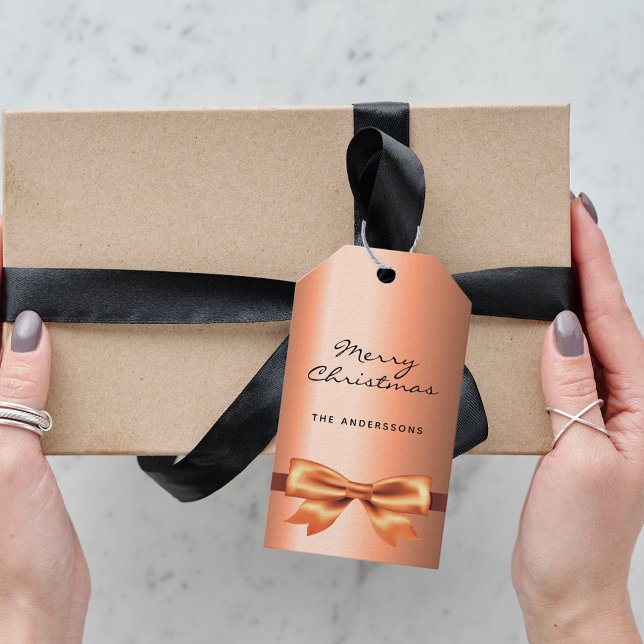 Étiquettes-cadeau Monographie métallique en cuivre de Noël élégant (Créateur téléchargé)