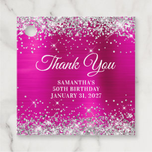 Étiquettes Cadeau Monographie rose chaud 50e anniversaire Merci