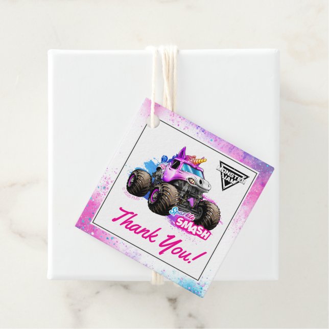 Étiquettes Cadeau Monster Jam - Sparkle Smash Anniversaire (En situation)