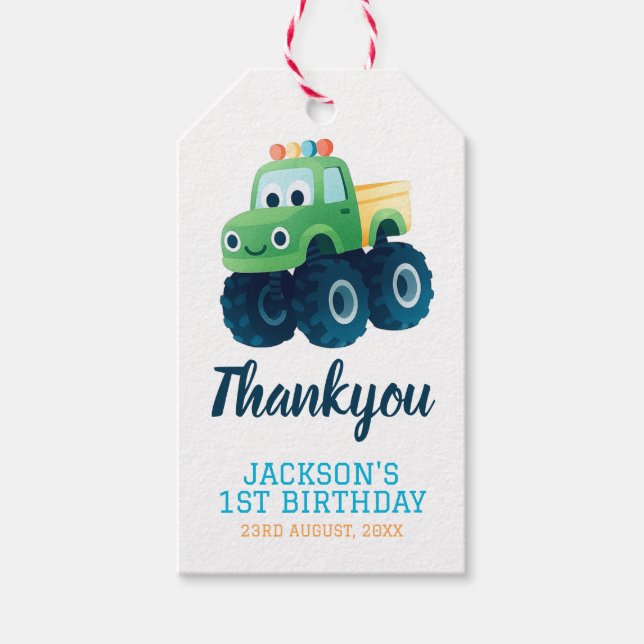 Étiquettes-cadeau Monster Truck Boys mignon Anniversaire (Devant)