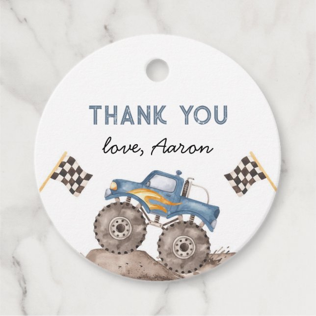 Étiquettes Cadeau Monster Truck, Démarrez Votre Moteur (Devant)