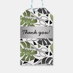 Étiquettes-cadeau Monstère à imprimés tropicaux feuilles ciseaux