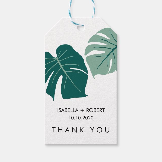Étiquettes-cadeau Monstère tropicale verte | FAVEUR DU Merci Mariage (Devant)