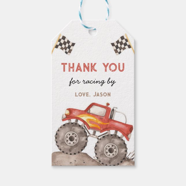 Étiquettes-cadeau Monstre Truck, Démarrez Votre Moteur (Devant)