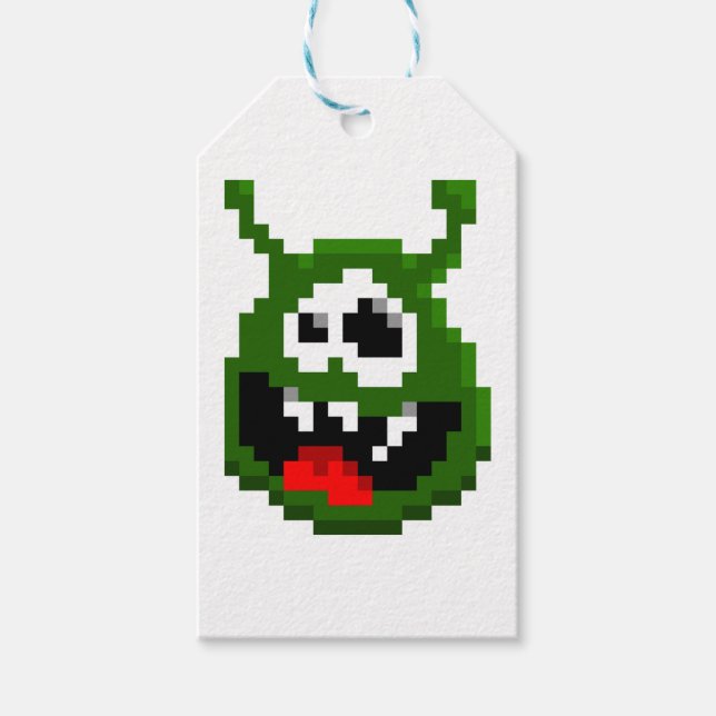 Étiquettes-cadeau Monstre Vert - Pixel Art (Devant)