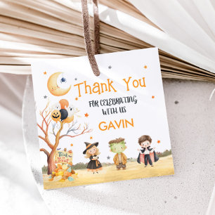 Étiquettes Cadeau Monstres Costume d'Halloween Carré d'anniversaire