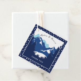Étiquettes Cadeau Montagnes bleues et blanches et mariages pois