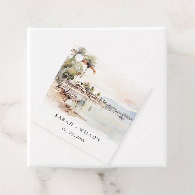 Étiquettes Cadeau Montego Bay Jamaïque Mariage de paysage aquarelle (En situation)
