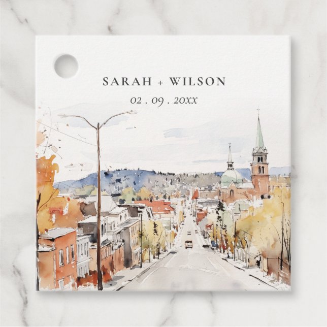 Étiquettes Cadeau Montpelier City Scape Vermont Watercolor Mariage (Devant)